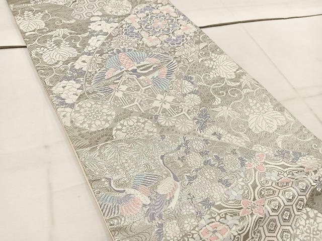 平和屋着物◎六通柄袋帯　唐織　巻絹花鳥文　プラチナ箔　正絹　逸品　BAAW1998mz