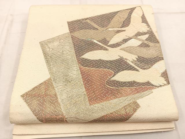 平和屋着物◎太鼓柄袋帯　螺鈿箔　地紙重ね飛鶴文　金彩　正絹　逸品　BAAW1999mz