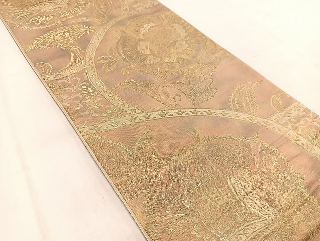 平和屋着物◎六通柄袋帯　更紗花文　金糸　引箔　正絹　逸品　BAAW2017yc