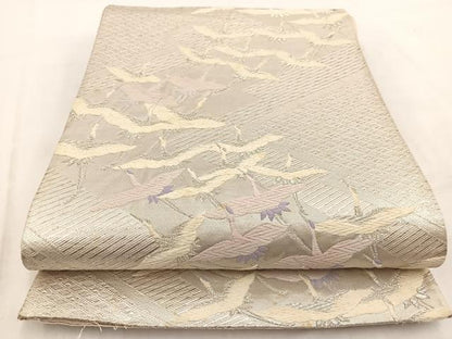 平和屋着物◎六通柄袋帯　唐織　群鶴　銀糸　正絹　逸品　BAAW2018yc