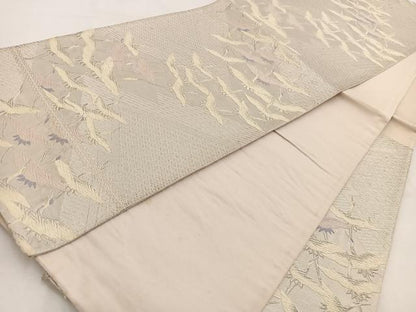 平和屋着物◎六通柄袋帯　唐織　群鶴　銀糸　正絹　逸品　BAAW2018yc