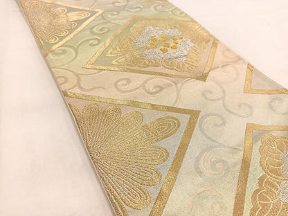 平和屋着物◎六通柄袋帯　菱花唐草文　金銀糸　引箔　正絹　逸品　BAAW2022yc