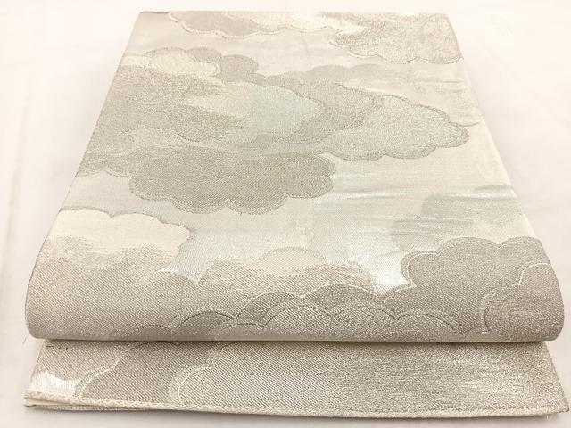 平和屋着物◎六通柄袋帯　雲重ね文　銀糸　正絹　逸品　BAAW2030yc