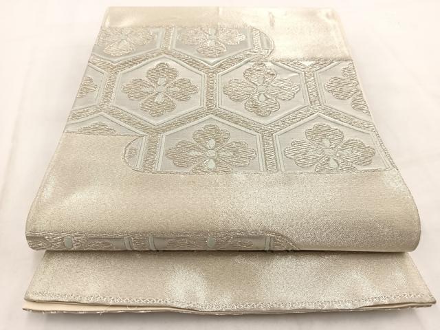 平和屋着物◎六通柄袋帯　エ霞亀甲花菱文　銀糸　正絹　逸品　BAAW2031yc