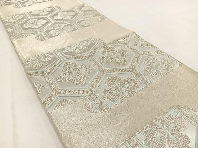 平和屋着物◎六通柄袋帯　エ霞亀甲花菱文　銀糸　正絹　逸品　BAAW2031yc