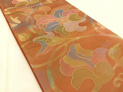 平和屋着物◎六通柄袋帯　更紗花鳥文　金銀糸　引箔　正絹　逸品　BAAW2033yc