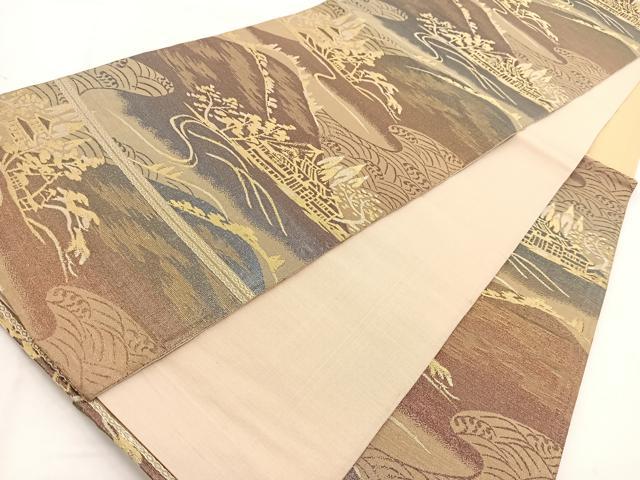 平和屋着物◎六通柄袋帯　遠山風景文　金銀糸　引箔　正絹　逸品　BAAW2035yc