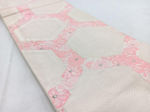 平和屋着物◎六通柄袋帯　唐織　亀甲草花文　銀糸　正絹　逸品　BAAW2036yc