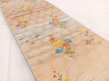 平和屋着物◎六通柄袋帯　唐織　亀甲花蝶文　金銀糸　引箔　正絹　逸品　BAAW2038yc
