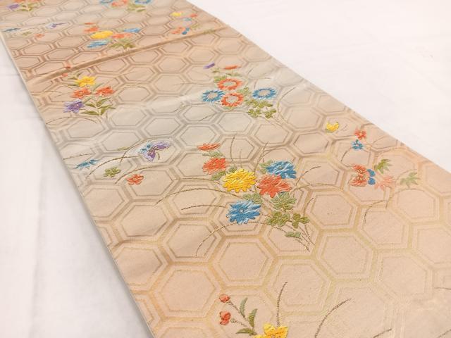 平和屋着物◎六通柄袋帯　唐織　亀甲花蝶文　金銀糸　引箔　正絹　逸品　BAAW2038yc