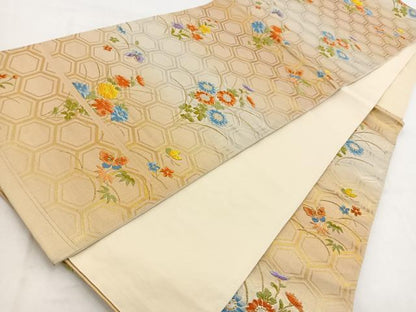 平和屋着物◎六通柄袋帯　唐織　亀甲花蝶文　金銀糸　引箔　正絹　逸品　BAAW2038yc