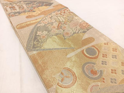 平和屋着物◎宝珠本佐賀錦　六通柄袋帯　九百錦　地紙風景花文　金糸　正絹　逸品　BAAW2039yc