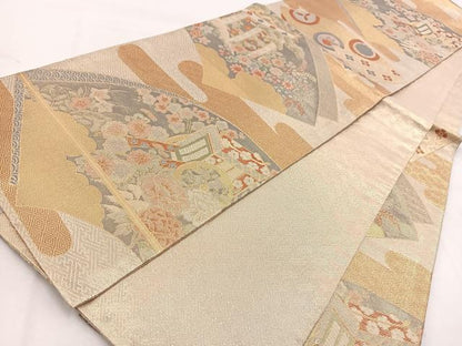 平和屋着物◎宝珠本佐賀錦　六通柄袋帯　九百錦　地紙風景花文　金糸　正絹　逸品　BAAW2039yc
