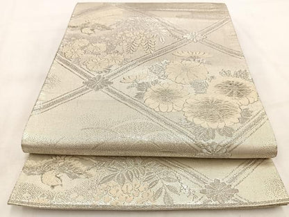 平和屋着物◎六通柄袋帯　唐織　鳳凰菱天井花文　銀糸　正絹　逸品　BAAW2044yc