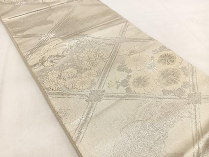 平和屋着物◎六通柄袋帯　唐織　鳳凰菱天井花文　銀糸　正絹　逸品　BAAW2044yc