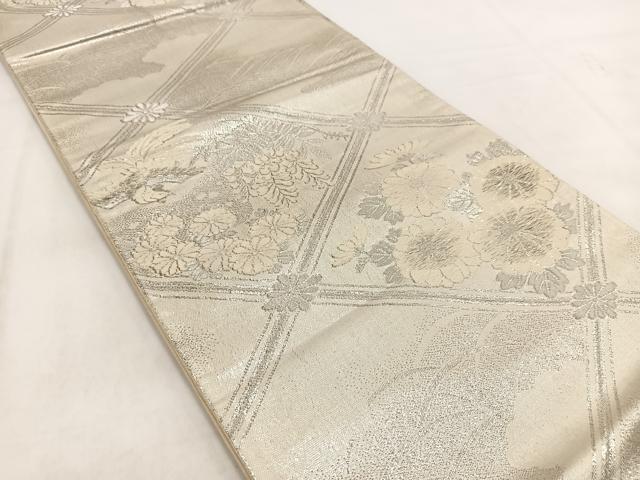 平和屋着物◎六通柄袋帯　唐織　鳳凰菱天井花文　銀糸　正絹　逸品　BAAW2044yc