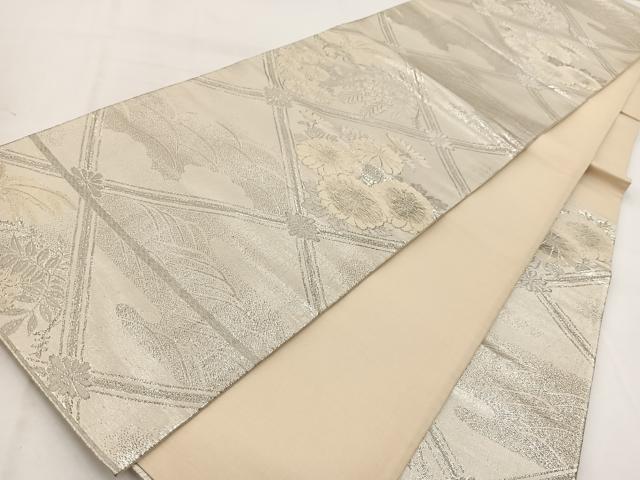 平和屋着物◎六通柄袋帯　唐織　鳳凰菱天井花文　銀糸　正絹　逸品　BAAW2044yc