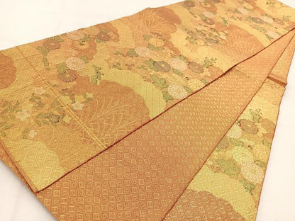 平和屋着物◎佐賀錦　六通柄袋帯　雲取り花文　金糸　正絹　逸品　BAAW2045yc