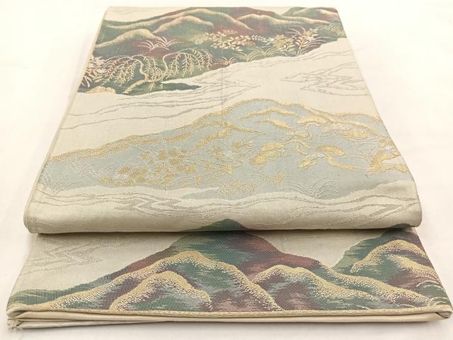 平和屋着物◎六通柄袋帯　流水風景花文　金銀糸　正絹　逸品　BAAW2061yc