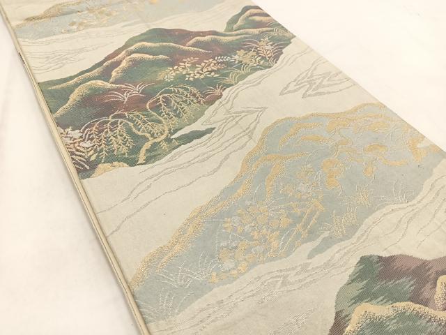 平和屋着物◎六通柄袋帯　流水風景花文　金銀糸　正絹　逸品　BAAW2061yc
