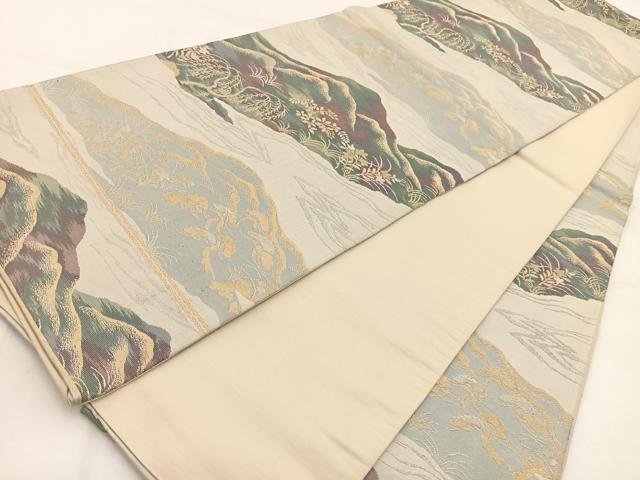 平和屋着物◎六通柄袋帯　流水風景花文　金銀糸　正絹　逸品　BAAW2061yc
