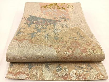 平和屋着物◎六通柄袋帯　唐織　立波色紙重ね花文　金銀糸　BAAW2062yc