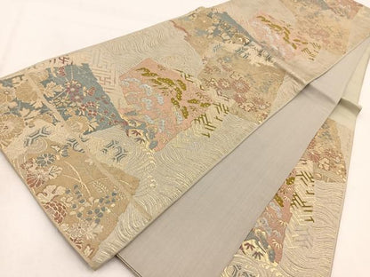 平和屋着物◎六通柄袋帯　唐織　立波色紙重ね花文　金銀糸　BAAW2062yc