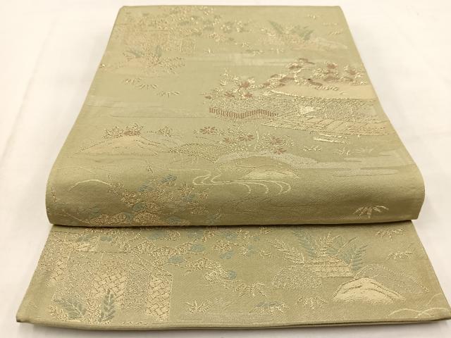 平和屋着物◎六通柄袋帯　唐織　御所解風景文　金糸　正絹　逸品　BAAW2065yc