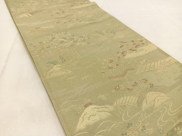 平和屋着物◎六通柄袋帯　唐織　御所解風景文　金糸　正絹　逸品　BAAW2065yc