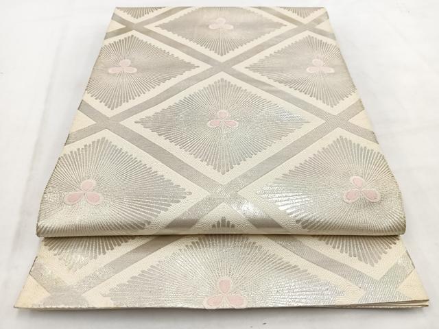 平和屋着物◎西陣　服部織物謹製　六通柄袋帯　こはく錦　菱天井若松葉文　金糸　正絹　逸品　BAAW2067yc