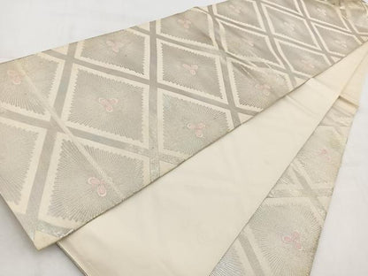 平和屋着物◎西陣　服部織物謹製　六通柄袋帯　こはく錦　菱天井若松葉文　金糸　正絹　逸品　BAAW2067yc