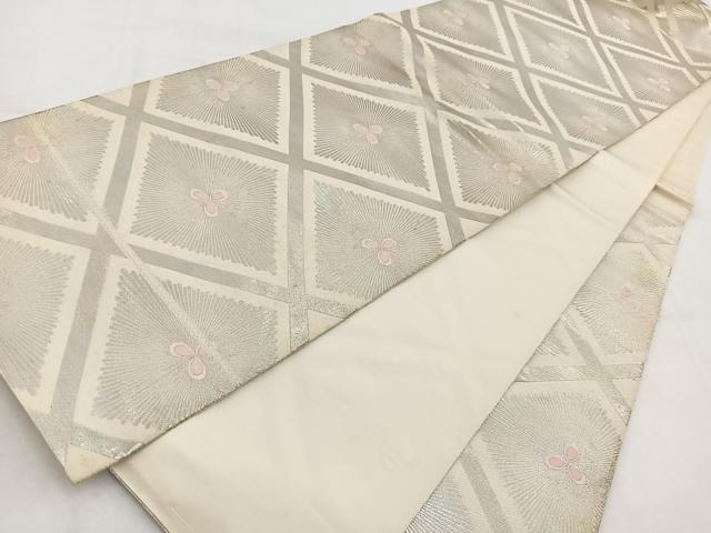 平和屋着物◎西陣　服部織物謹製　六通柄袋帯　こはく錦　菱天井若松葉文　金糸　正絹　逸品　BAAW2067yc