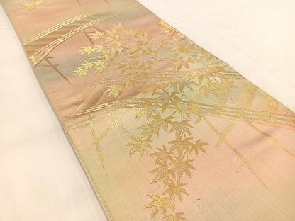 平和屋着物◎六通柄袋帯　渡り橋楓文　金銀糸　引箔　正絹　逸品　BAAW2069yc