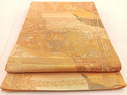 平和屋着物◎六通柄袋帯　更紗花文　金銀糸　引箔　正絹　逸品　BAAW2077yc