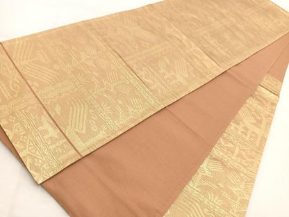 平和屋着物◎六通柄袋帯　さらさ　壁画文様　金糸　正絹　逸品　BAAW2081yc