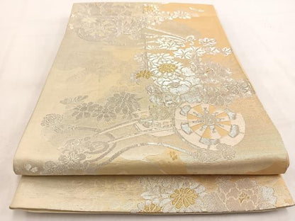 平和屋着物◎六通柄袋帯　花車文　金銀糸　引箔　正絹　逸品　BAAW2089yc