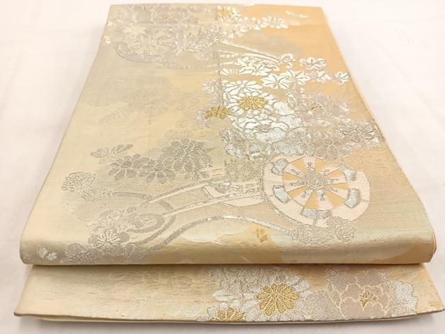 平和屋着物◎六通柄袋帯　花車文　金銀糸　引箔　正絹　逸品　BAAW2089yc