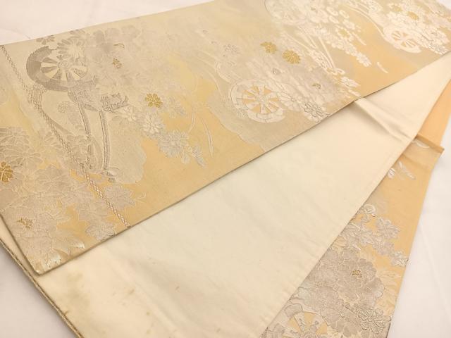 平和屋着物◎六通柄袋帯　花車文　金銀糸　引箔　正絹　逸品　BAAW2089yc