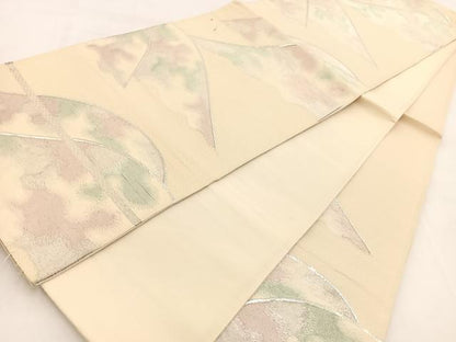 平和屋着物◎六通柄袋帯　重ね山文　銀糸　正絹　逸品　BAAW2091yc
