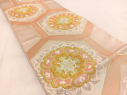 平和屋着物◎六通柄袋帯　唐織　亀甲花文　金銀糸　正絹　逸品　BAAW2092yc