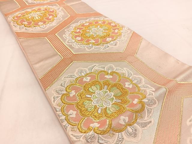 平和屋着物◎六通柄袋帯　唐織　亀甲花文　金銀糸　正絹　逸品　BAAW2092yc