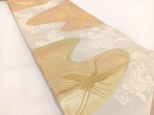 平和屋着物◎六通柄袋帯　飛鶴流水花文　金銀糸　正絹　逸品　BAAW2093yc