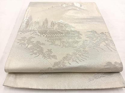 平和屋着物◎六通柄袋帯　遠山風景文　銀糸　正絹　逸品　BAAW2095yc