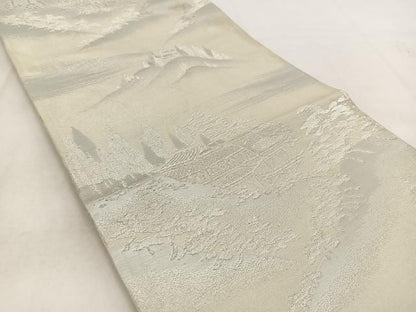 平和屋着物◎六通柄袋帯　遠山風景文　銀糸　正絹　逸品　BAAW2095yc