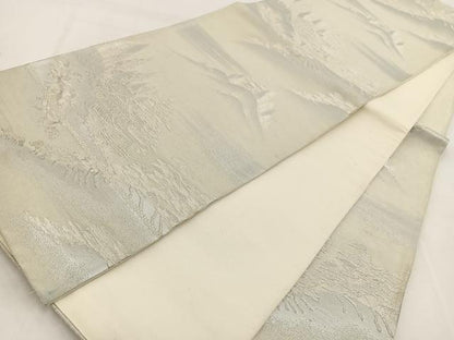 平和屋着物◎六通柄袋帯　遠山風景文　銀糸　正絹　逸品　BAAW2095yc