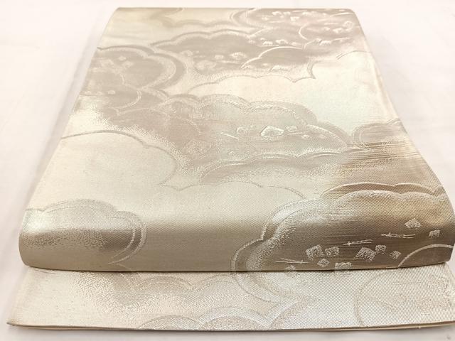 平和屋着物◎六通柄袋帯　雲重ね箔散らし文　銀糸　正絹　逸品　BAAW2097yc