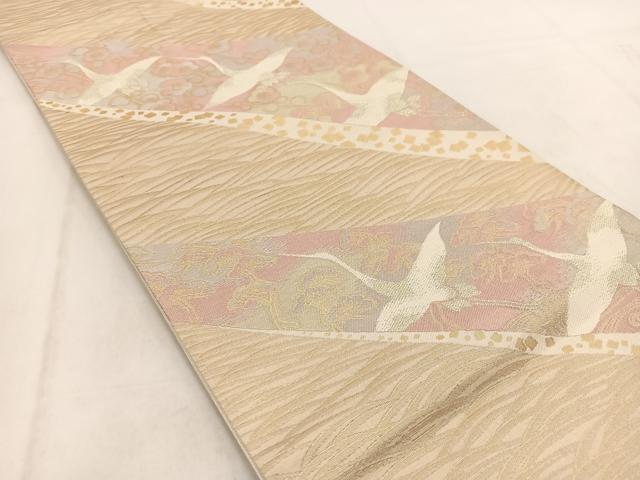 平和屋着物◎六通柄袋帯　作家物　芳趣錦　飛鶴草花文　金銀糸　正絹　逸品　BAAW2107yc