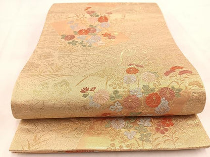 平和屋着物◎西陣　六通柄袋帯　唐織　地紙秋草文　金糸　正絹　逸品　BAAW2113yc