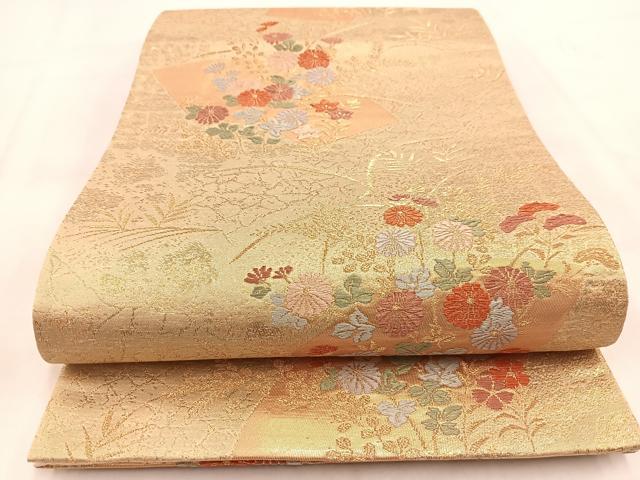 平和屋着物◎西陣　六通柄袋帯　唐織　地紙秋草文　金糸　正絹　逸品　BAAW2113yc