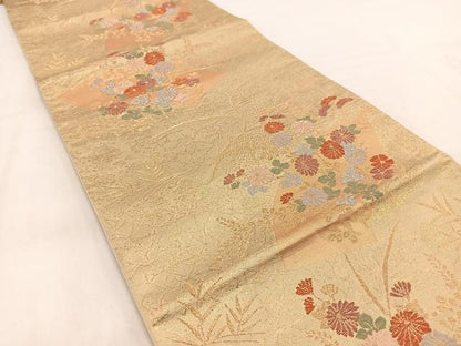 平和屋着物◎西陣　六通柄袋帯　唐織　地紙秋草文　金糸　正絹　逸品　BAAW2113yc